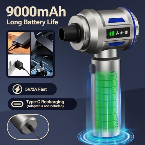 Mini Vacuum Cleaner, 2 in 1 27000PA Brushless Car Vacuum Air Duster 9000mAh Battery Air Blower Handheld Vacuum for Car,Office and Home