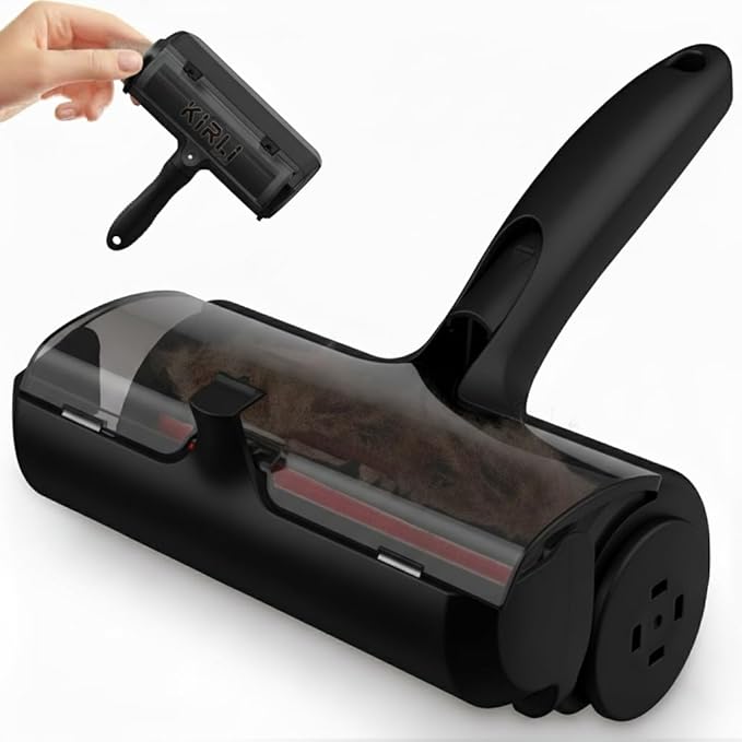 KIRLI Pet Hair Roller, Fur Remover Tool with Built-in Fur bin, Reusable Lint Roller for Pet Hair, Multi-Surface Furniture Clothing, Couch, Carpet, Bedding Cat and Dog Hair Remover (Black)