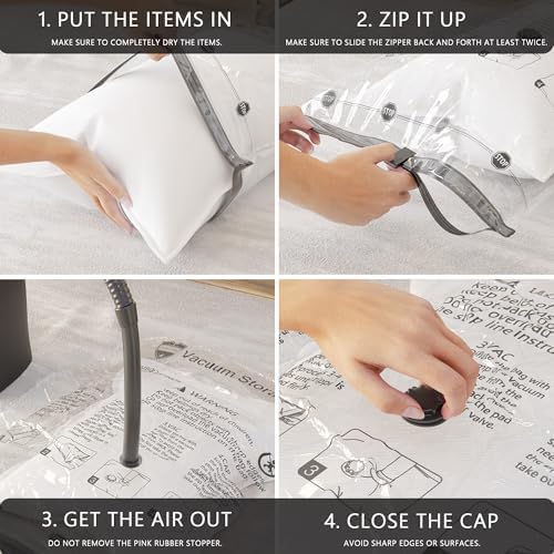Vacuum Storage Bags for Travel & Home with Hand Pump, 8 Jumbo