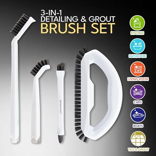 Grout Cleaning Brush Set (4 Pcs) Heavy Duty Hand Grout Scrub Brush & Detail Cleaning Brush Set for Baseboards,Floor, Corners, Shower, Bath Tub & Tiles
