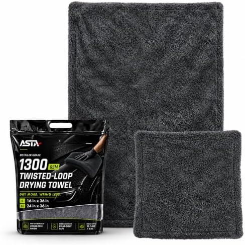 Car Drying Towel,1300GSM Twisted Loop,24"x36"+16"x16",2-Pack,Microfiber
