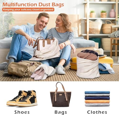 Cotton Breathable Dust-proof Drawstring Storage Pouch Bag (Pack 3 M)