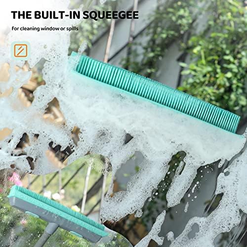 Rubber Broom Carpet Rake for Pet Hair, Fur Remover Broom with Squeegee, Portable Detailing Lint Remover Brush (Iron Handle)