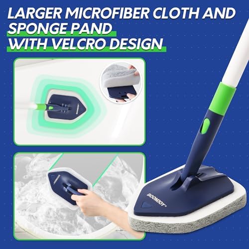 4 in 1 Shower Cleaning Brush, 58" Extendable Tub and Tile Scrubber Set, Grout Brush with Long Handle, Shower Tile Floor Scrubber for Cleaning Baseboard Bathroom Toilet Kitchen