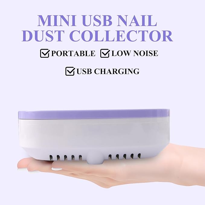 USB Mini Manicure Nail Vacuum Cleaner Strong Suction Nail Dust Collector Portable Nail Art Vacuum Dust Cleaner Extractor Fan (WITHE)
