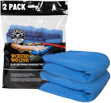 Waffle Weave Glass & Window Microfiber Towel, Blue, 2 Pack