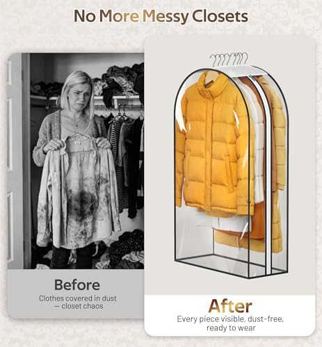 10" Gusseted All Clear Garment Bags for Hanging Clothes 3 Packs 40" Suit Bags for Closet Storage Hanging Clothes Storage Suit Cover for Shirts, Coats, Dresses
