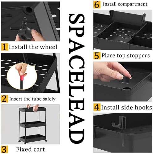Slim Storage Cart 3 Tier,Bathroom Organizer Rolling Utility,Mobile Shelving Unit Slide Out for Office, Kitchen, Laundry Room & Narrow Places,Black