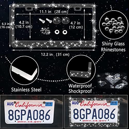 27 PCs Black Bling Car Accessories Set for Women, Steering Wheel Covers Universal Fit 15 Inch, Bling License Plate Frame, Bling Phone Holder, Bling Car Coasters (Black Diamond)