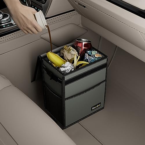K KNODEL Car Trash Can with Lid, Car Garbage, Bin and Bag (Medium, Gray)