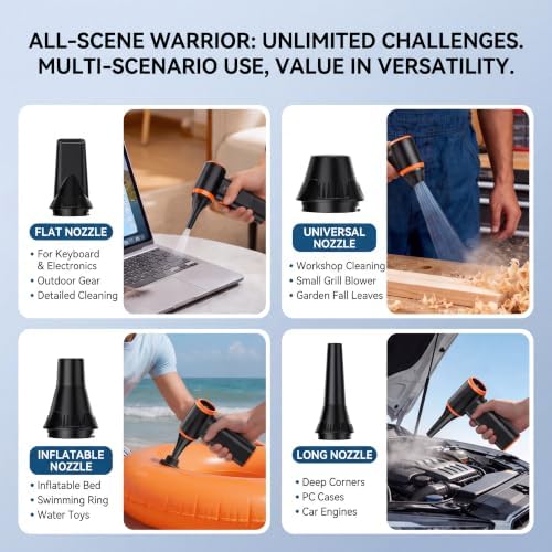 X211 Compressed Air Duster, Rechargeable Compressed Air Blower, Electric,110,000 RPM Brushless Motor with 3 Speeds & 4 Nozzles for Keyboard, PC, Car and Inflation Tasks