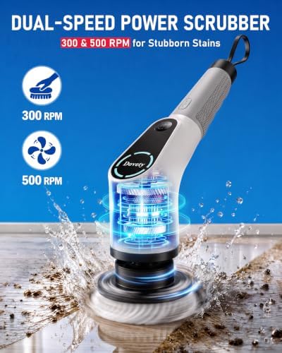 Electric Spin Scrubber, Extendable Handle, 8 Brush Heads-WH