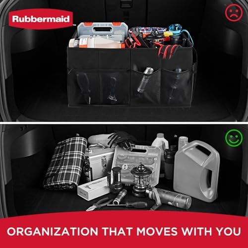 Car Organizer, Collapsible Trunk Organizer, Multi-Compartment Car Storage Organization for Car Accessories, 2 Compartments-Black