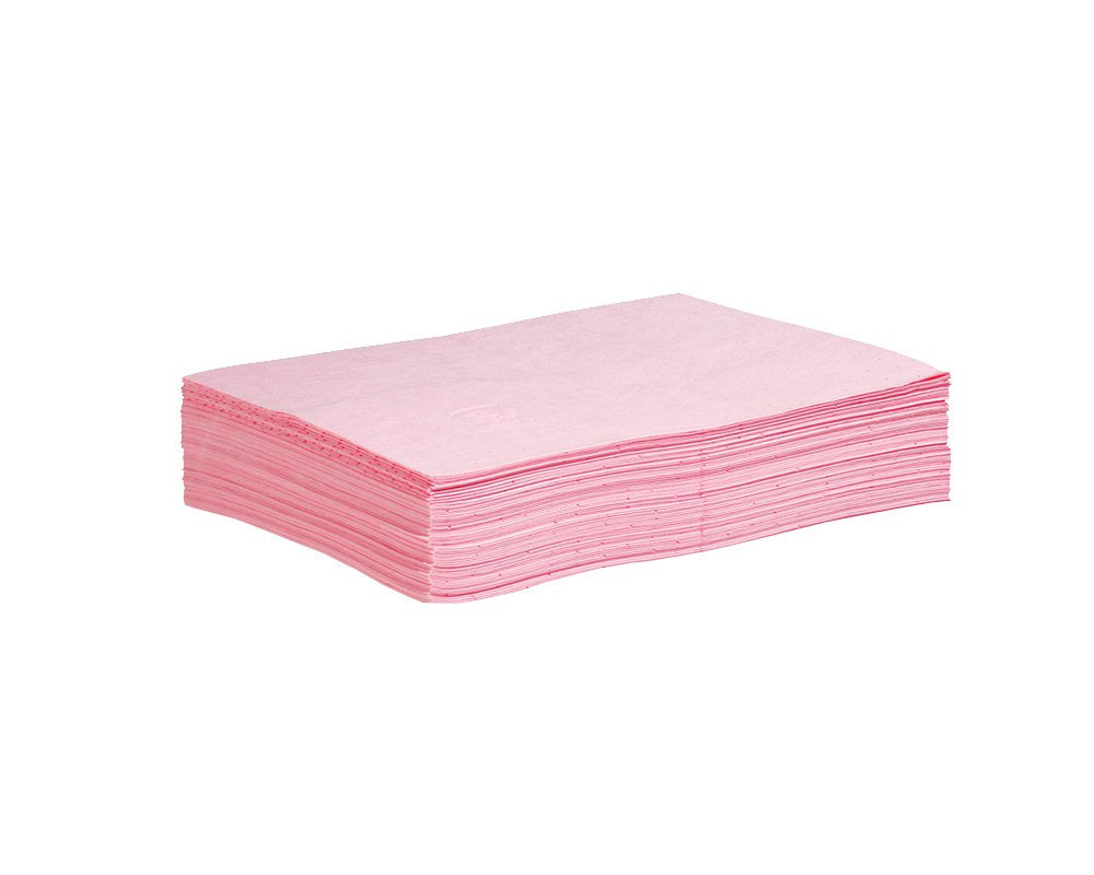Hazmat Chemical Absorbent Mat Pads - 50 Pads per Bag - 15" W x 20" L - Absorbs up to 14 oz. per Pad - Lightweight - PM50042