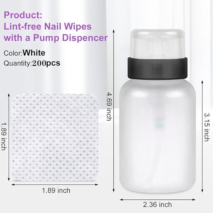 200pcs Nail Cotton Pads, 1 Pull-Off Pump-Style Bottle Suitable for Nail Care Wipes, Nail Cleaning Pads, Mascara Extension Glue Cleaning Wipes, and Nail Care Product Sets (White)