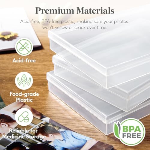 16 Pcs Photo Storage Box for 4"x 6" Pictures, Acid-Free, Clear