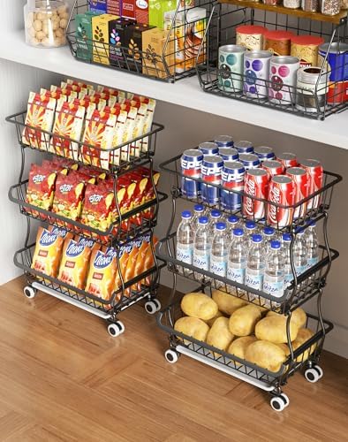 3-Tier Rolling Pantry Floor Organizers and Storage Cart with Wheels