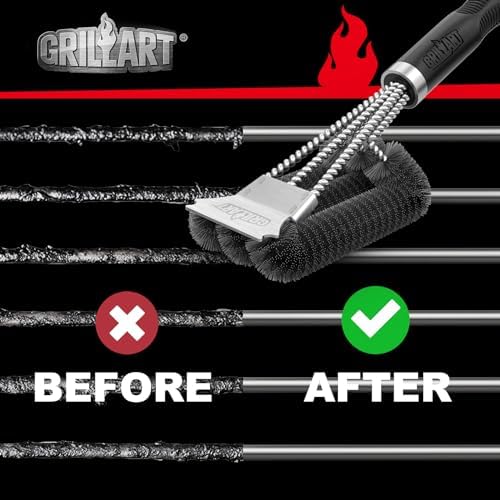 Grill Brush, 18'' Extra-Strong Handle, BBQ Cleaner with Scraper