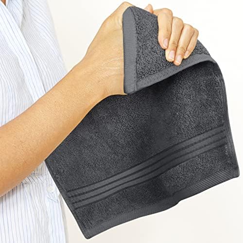 12 Pack Premium Wash Cloths, 12x12 In, 100% Cotton, Grey