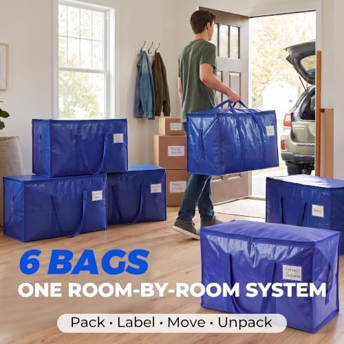 6 Pack Heavy Duty Moving Bags, Extra Large with Handles, Royal Blue