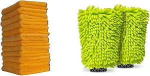 Chemical Guys Premium Microfiber Towels (16 Inch x 16 Inch) (Pack of 12) and Chenille Premium Scratch-Free Microfiber Wa