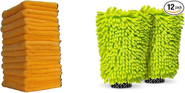 Chemical Guys Premium Microfiber Towels (16 Inch x 16 Inch) (Pack of 12) and Chenille Premium Scratch-Free Microfiber Wa