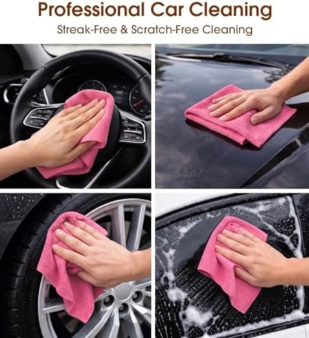 Microfiber Cleaning Cloth Roll, 100 Pack - Tear-Away Microfiber Paper Towels, Lint-Free, Reusable, Washable for Kitchen, Car, Dishes, and Sensitive Surfaces (Pink)