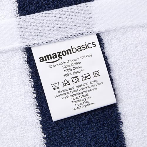 100% Cotton Soft & Absorbent Beach Towels, Cabana Stripe, Fast Drying, Machine Washable, Large 30 in x 60 in, Navy Blue, 4-Pack