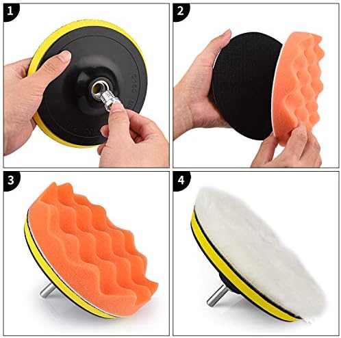 Kshineni 5 Inch(125 mm) Drill Polishing Pads 11 Pcs Car Polishers and Buffers Compound Buffing Kits Drill Attactment for Auto Polisher,Sanding,Waxing