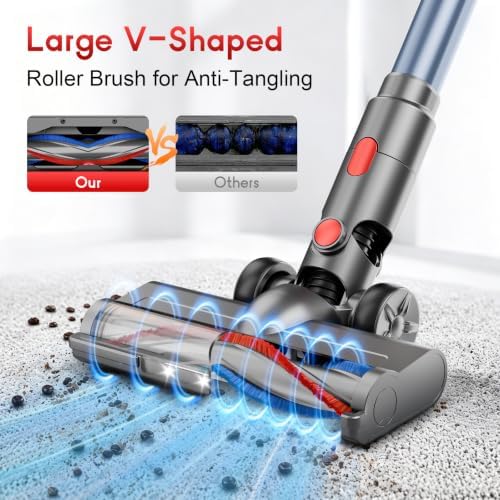 Cordless Vacuum Cleaner for Home - Powerful, 40Kpa Stick Vacuums Lightweight with Detachable Battery Display, Max 45Mins Runtime, 8 in 1 Handheld Vacuum for Hardfloor & Carpets Pet Hair, Red