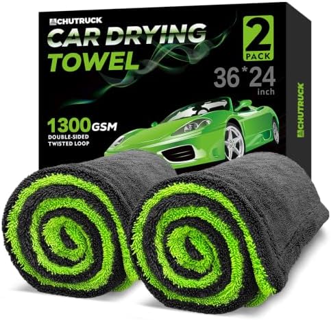 2-Pack 1300GSM Car Drying Towel - Microfiber Towels for Cars 36" x 24", Drying Towels Car Detailing, No Scratch, Super Absorbent, Extra Large Twisted Loop Microfiber Cloth Car Wash Towels, SUV Truck