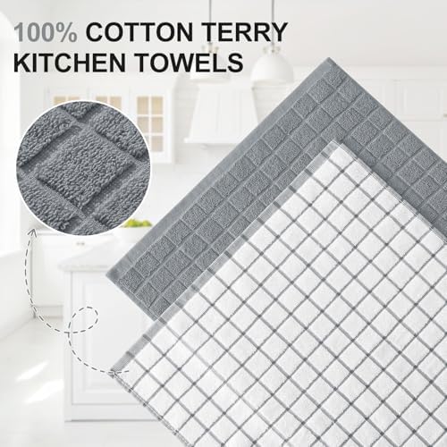Large Premium Cotton Kitchen Towels 16"x 28", 6 Pack, Grey