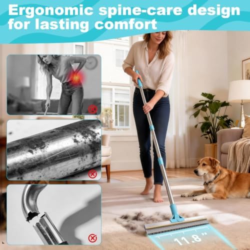 Carpet Rake Pet Hair Remover Set, 56" Handle + 2 Handheld Tools