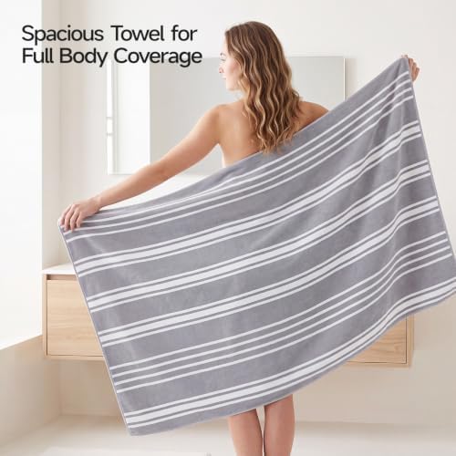 Microfiber Bath Towels 2‑Pack, Super Soft - Striped Grey