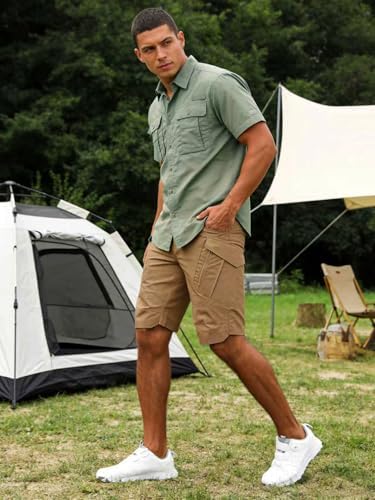 Men's Hiking Shorts Waterproof Tactical Cargo Short Pants Quick Dry Work Shorts with Multi Pockets(No Belt)