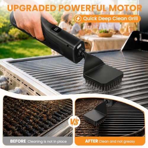 Electric Grill Brush with LED Light, Grill Cleaner for Outdoor Grill（Black）