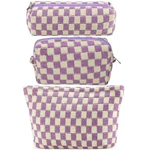 ZLFSRQ 3Pcs Checkered Makeup Bag for Women Large Small Checkered Cosmetic Bag Set Aesthetic Preppy Pencil Case Cute Penc