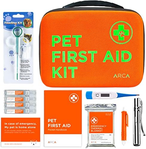 Cat & Dog First Aid Kit - High Visibility Reflective Zipper with Fluorescent Letter Print - 100 pcs with Dog Thermometer, Tick Remover Kit & Pet First Aid Kit Manual Book