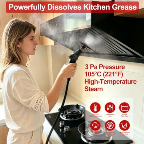 Steam Cleaner, Portable Pressurized Steamer for Cleaning with 14pcs Accessories, 6-Level Adjustable and 15s Heat-Up, Handheld Steam Cleaner for Home, Tile, Dirt, Grout, Grease, Car Detailing(Red)