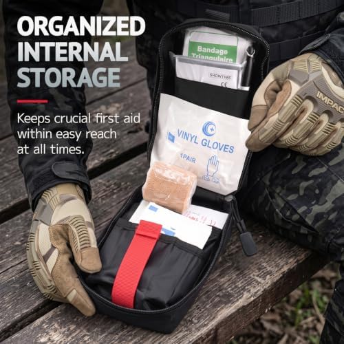 IFAK Trauma First Aid Kit with Tourniquet, Compact Bleeding Control Kit MOLLE Pouch and Wound Care Supplies for Car, Hiking, Range and Outdoor