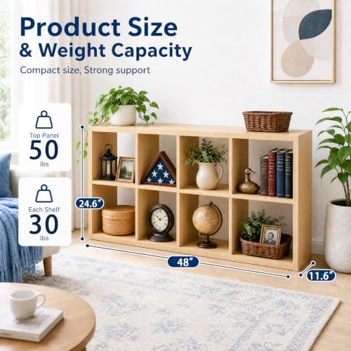 Bookshelf, 8 Cube Storage Organizer, Reversible Bookcase, Oak