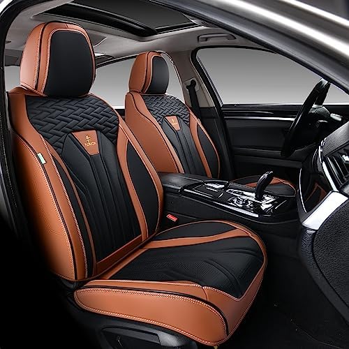 Leather Seat Covers, Seat Covers Full Set, Car Seat Protectors 5 Seats,Automotive Seat Covers Fit for Most Cars Trucks-Brown&Black