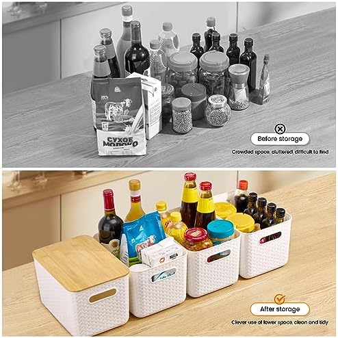 4 Pack Storage Bins with Bamboo Lids,Stackable Box for Organization