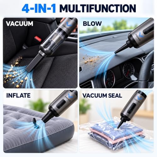 Cordless Car Vacuum, 20000Pa Handheld Vacuum for Pet Hair, 4-in-1 Portable with Blower & Inflator, 3 Speeds, USB-C Rechargeable, 0.9 lb Lightweight, for Car, Home, Office Keyboards