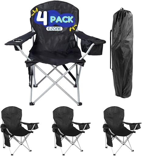 EZONE 4-Pack Camping Chairs with Built-in Ice Cooler, Portable Chair, Storage Pocket, Cup Holder, and Carry Bag Perfect 