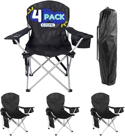 EZONE 4-Pack Camping Chairs with Built-in Ice Cooler, Portable Chair, Storage Pocket, Cup Holder, and Carry Bag Perfect 
