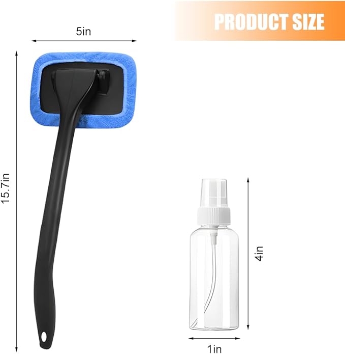 Car Windshield Cleaning Tool, Microfiber Vehicle Window Cleaner with 5 Washable Reusable Cloth Pad & 1 Spray Bottle, Automotive Glass Wiper Cleaning Kit Accessories, Universal Fit (Blue)