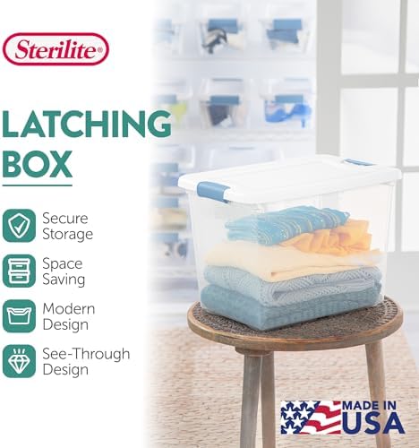 Latching Box with Lids for Home and Office, 25 Quart, 6-Pack