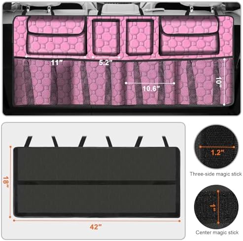 Car Trunk Organizer, Super Capacity Backseat Car Organizer for SUV/Truck/MPV(42"*18"), Hanging Car Storage Organizer with 8 Pocekts, Car Accessories for Women and Men- Pink