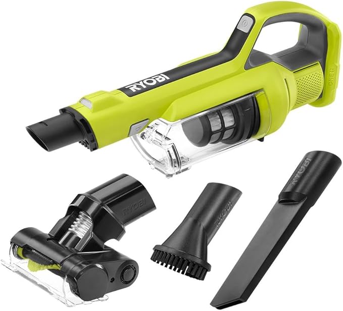 RYOBI ONE+ 18V Cordless Hand Vacuum with Powered Brush (Tool Only) Black Green (PCL700B) (Renewed)